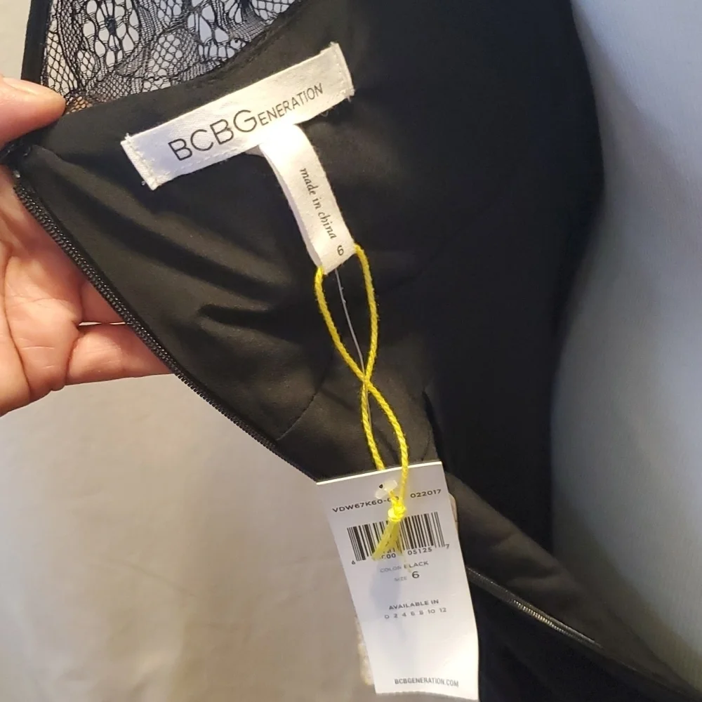 BCBGeneration Black Lace Floor Length Gown SZ 6 - Picture 7 of 11